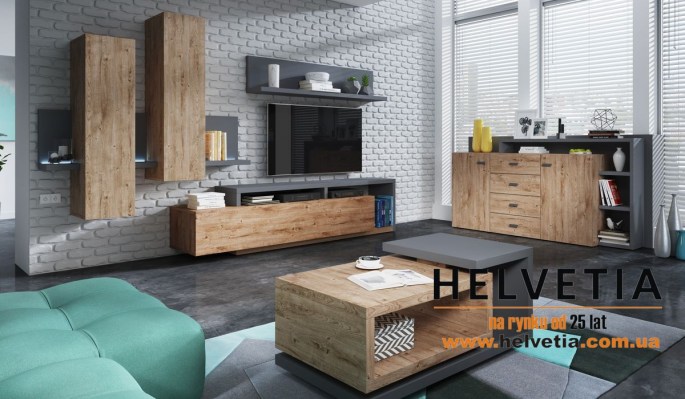 Стенка Bota 24JRFG09 Helvetia антрацит/дуб риббек