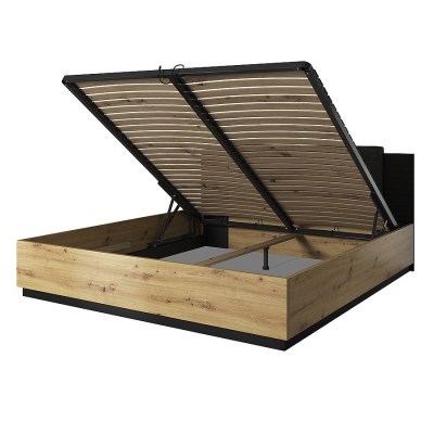 Кровать Sigma с подъемником 180х200 с изголовьем 24RCLI52 Helvetia в цвете дуб Артисан/дуб Артисан  - черный супермат